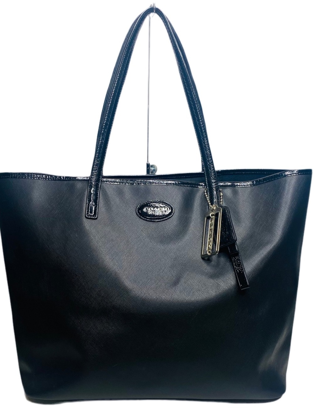 Coach Metro Black Leather Tote with Signature Tag